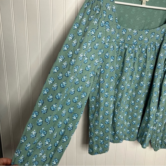 Lucky Brand Top Large Floral Square Neck Long Sleeve Boho Peasant Fall Casual - Picture 4 of 9